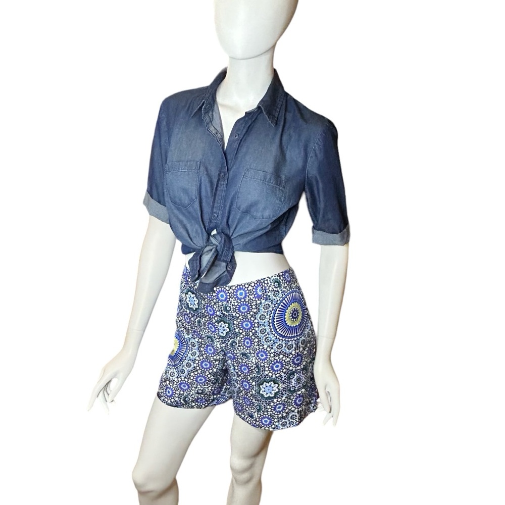 Banana Republic Women’s Size 10 Mid-rise Chino Shorts Linen Blend Blue Mandala